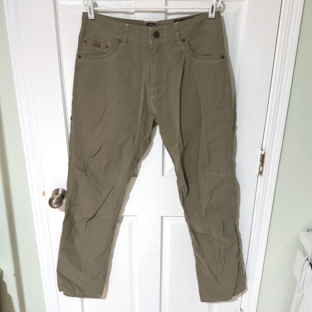 Kuhl Rydr Pants Mens 34x34 Olive Green Hiking Outdoor Vintage Patina Dye Cotton